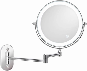 Wall Mounted Vanity Mirror with Lights 10x Magnification, 360°Swivel and Extendable Makeup Mirror Rechargeable Double Sided Cosmetic Vanity Mirror for Bathroom Hotels10X