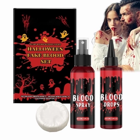 Washable Fake Blood - Fake Blood Makeup Kit,Face Paint Spray Drops Cleaning Soap for Women Men Vampire Zombie Cosplay Dress up Masquerade Props