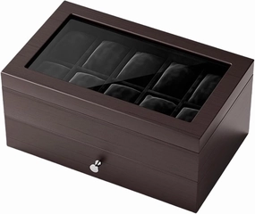 Watch Box for Men Women, Retro Mens Watch Box Organizer, Watch Case with Large Glass Lid, Watch Display Storage Box with 10 - Slots