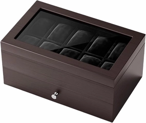 Watch Box for Men Women, Retro Mens Watch Box Organizer, Watch Case with Large Glass Lid, Watch Display Storage Box with 10 - Slots