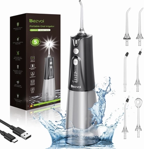 Water Flosser Teeth Pick: 5 Modes Cordless Water Dental Floss 300ML Portable Rechargeable IPX7 Waterproof Electric Water Flossing Cleaning Picks with 6 Jet Tips Oral Irrigator Cleaner, Black