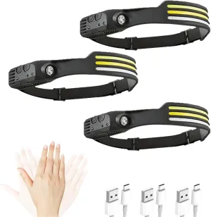 WavePro 230° Ultra-Light Motion-Sensing Headlamp, Wave Pro Headlamp, WavePro 230°Headlight, Rechargeable LED Headband Wide Beam Head Lamp LED with Motion Sensor(3pcs)