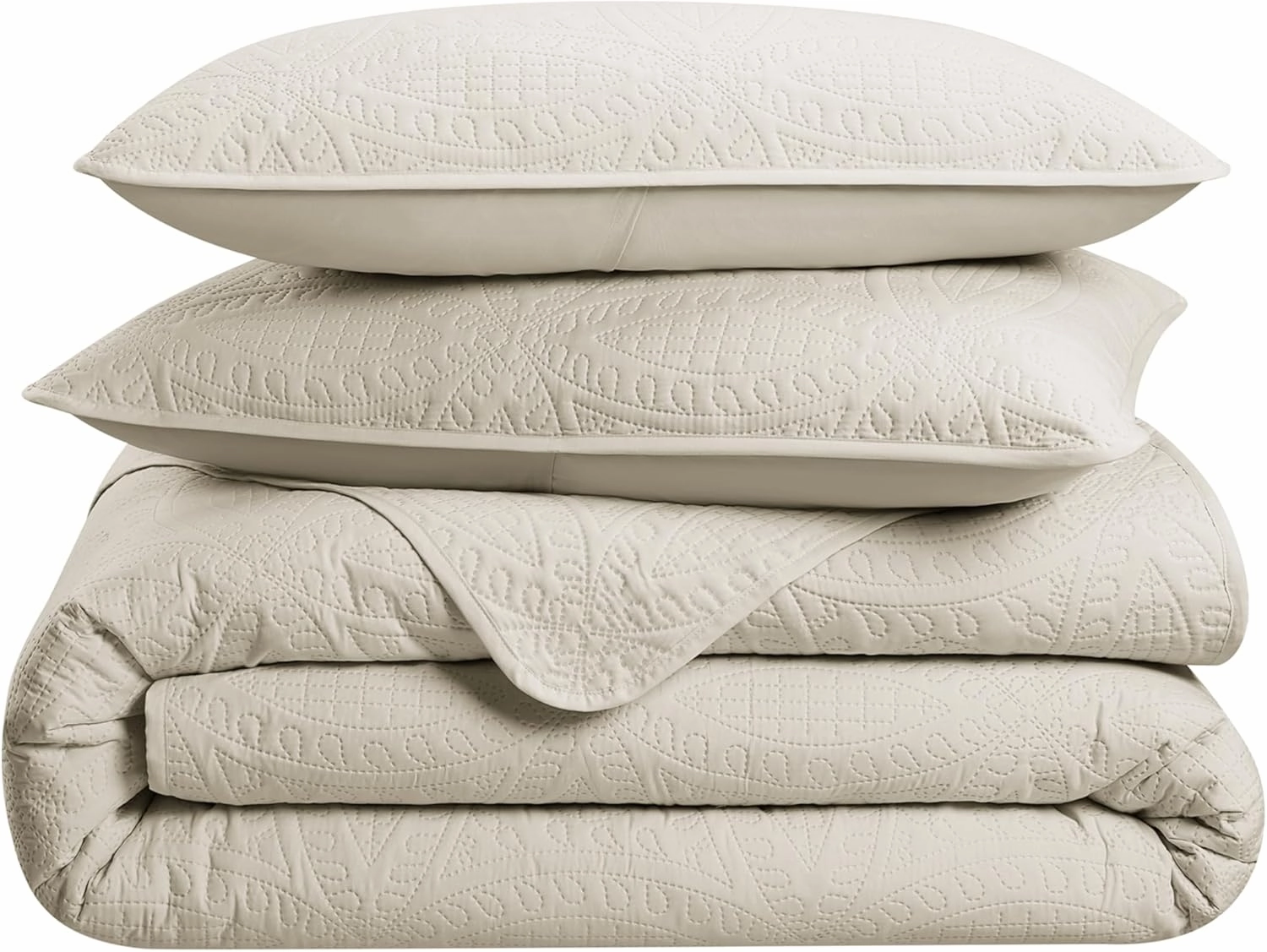 Waverly Traditions Vintage Medallion Pinsonic 3 Piece Quilted Solid Bedding Set, Full/Queen Bed Set with 2 Pillow Shams and Quilt, Lightweight and Machine Washable, Beige