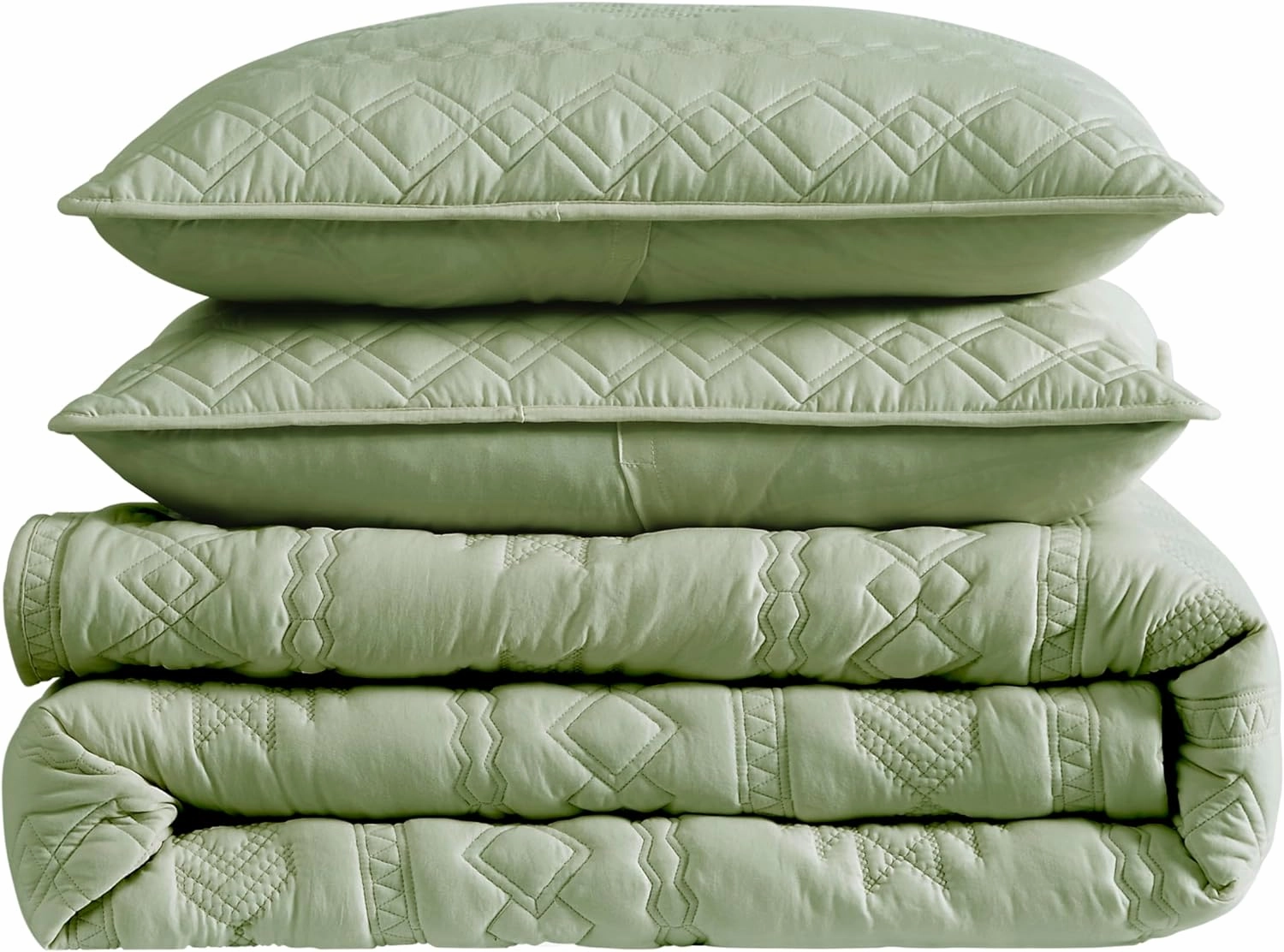 WDCOZY Boho Sage Green Quilt King Size Bedding Sets with 2 Pillow Shams, Farmhouse Lightweight Soft Bedspread Coverlet for All Season, 3 Pieces, 104x90 inches