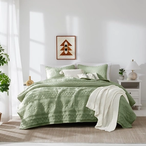 WDCOZY Boho Sage Green Quilt King Size Bedding Sets with 2 Pillow Shams, Farmhouse Lightweight Soft Bedspread Coverlet for All Season, 3 Pieces, 104x90 inches