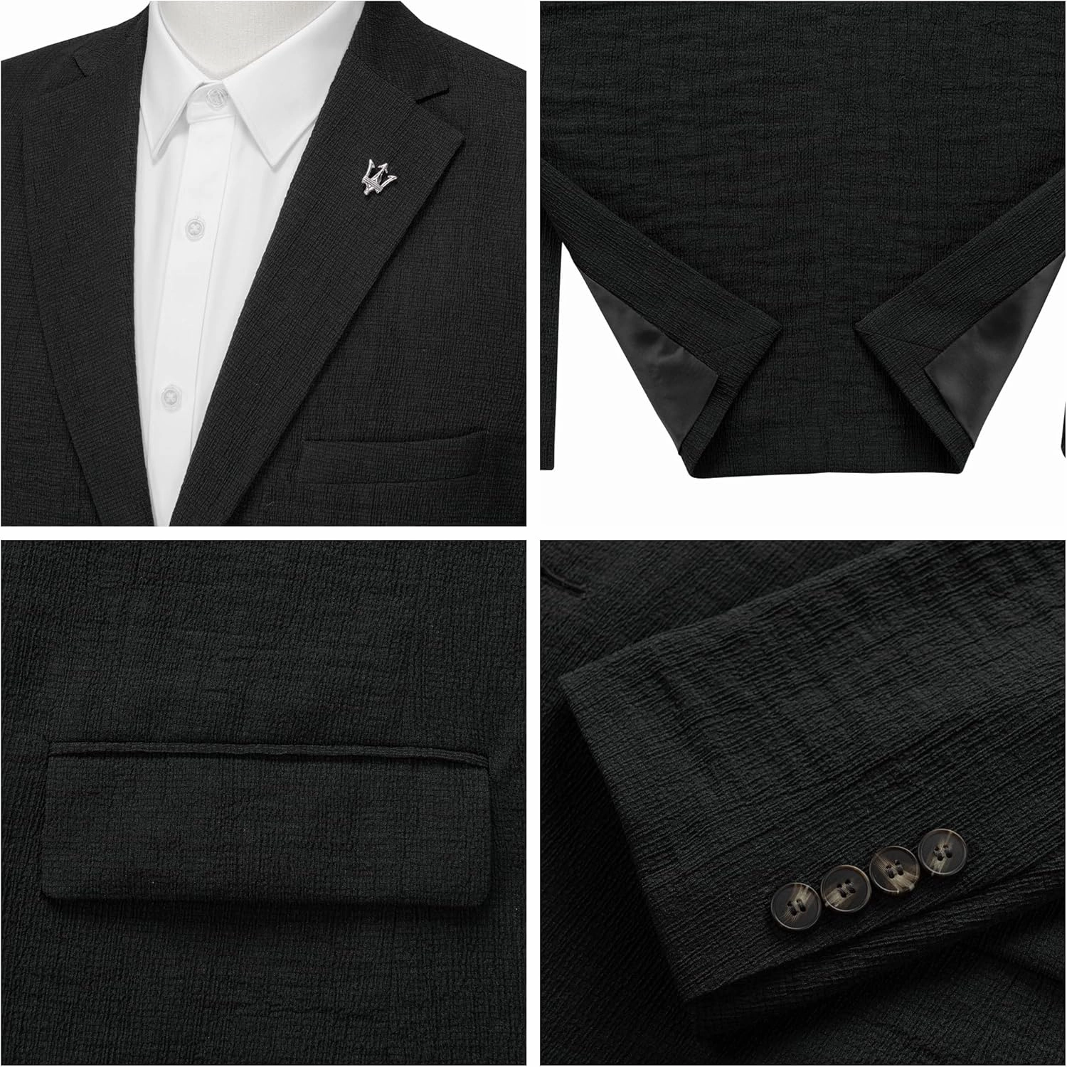 WEEN CHARM Men's Summer Seersucker Suit-2-Piece Blazer and Pants Set-Lightweight,Breathable,Casual,Cool and Comfortable