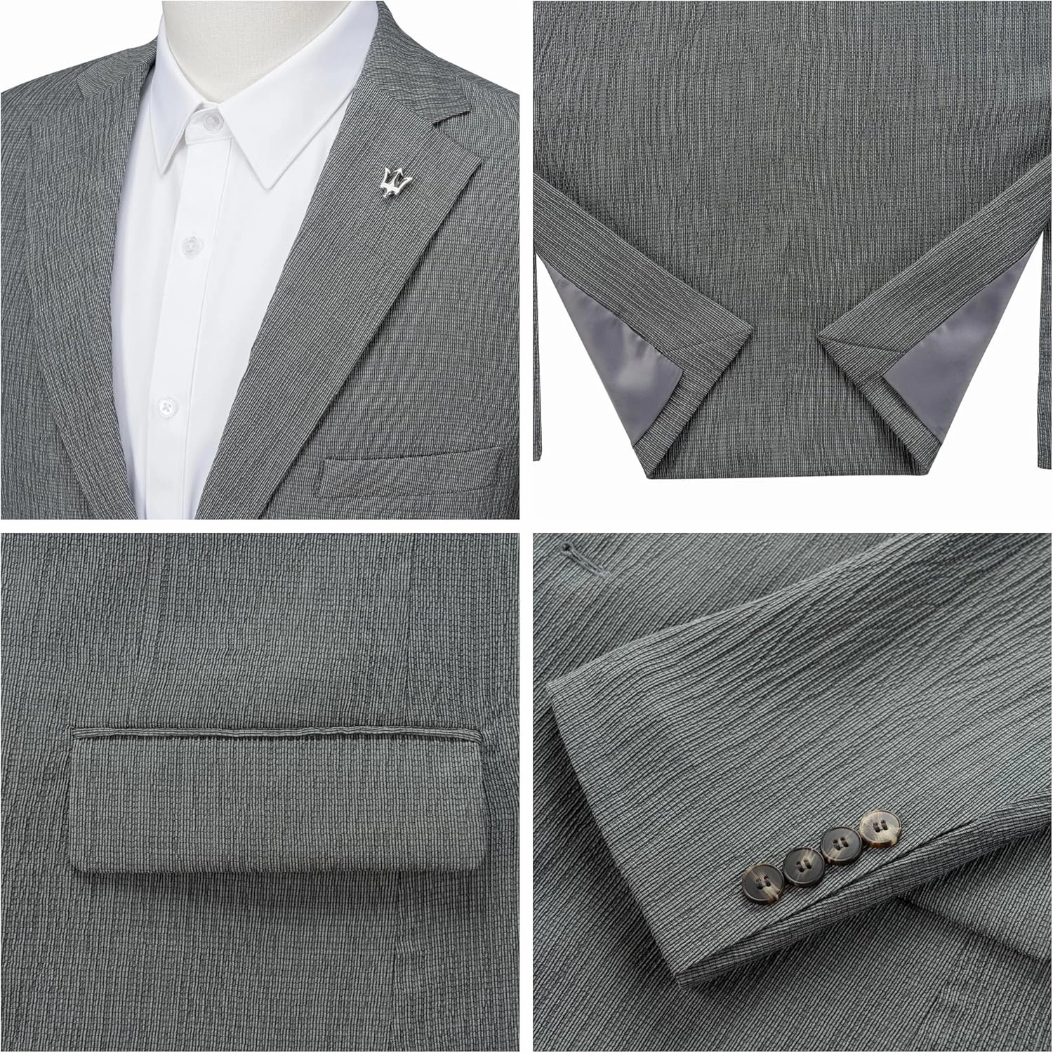 WEEN CHARM Men's Summer Seersucker Suit-2-Piece Blazer and Pants Set-Lightweight,Breathable,Casual,Cool and Comfortable