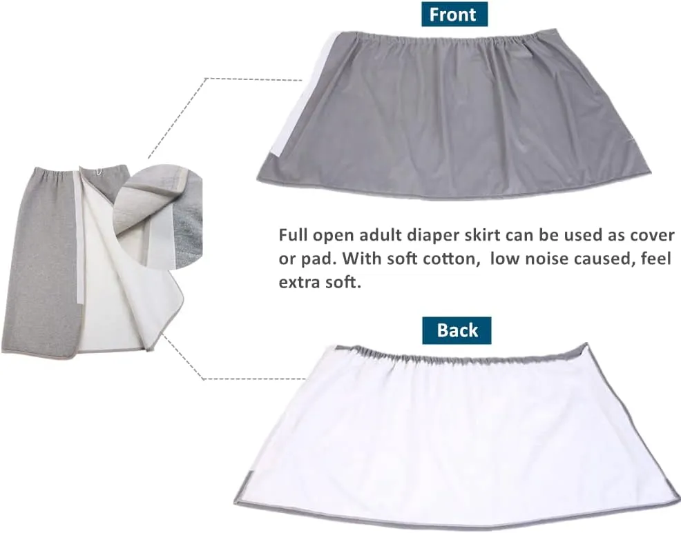 WEEOATAR Unisex Wearable Incontinence Mattress, Washable Adult Diaper Skirt for Highly Absorbency, Reusable Bed Mats Magic Sticker Incontinence Urinary Skirt for Adults, Elderly, Children (Grey, L)