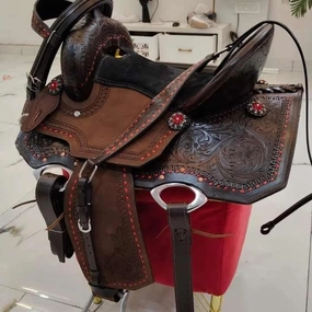 Western Barrel Racing Horse Saddle Wooden Tree Handmade Premium Leather Comfort Horse Trail Equestrian Tooled Carved Horse Riding Saddle Size: 10"-18 inches Seat Available, AS04