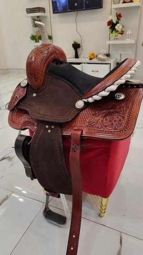Western Barrel Racing Horse Saddle Wooden Tree Handmade Premium Leather Comfort Horse Trail Equestrian Tooled Carved Horse Riding Saddle Size: 10"-18 inches Seat Available, AS05