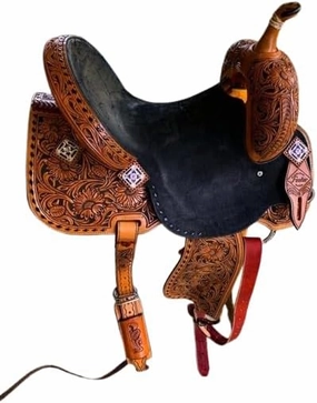 Western Barrel Racing Horse Saddles Trail Equestrian Horse Saddle Classic Quality Premium Leather Comfort for Horse Riding Size:10-18 inches Seat Available, BRL42