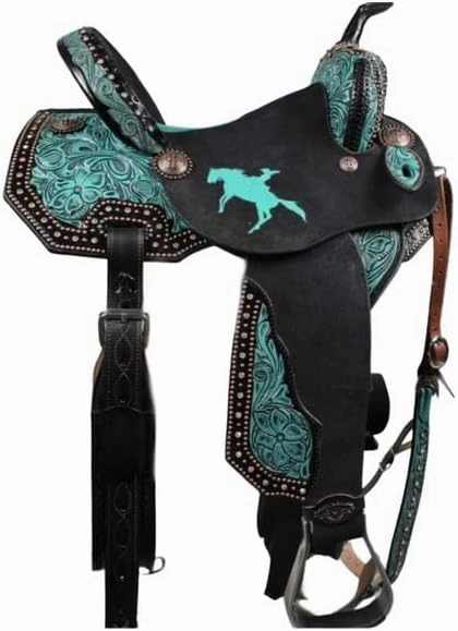 Western Horse Saddles Barrel Racing Wooden Tree Handmade Premium Leather Comfort Horses Trail Equestrian Tooled Carved Horse Saddle Riding Size: 10-18 inches Seat, KQ03