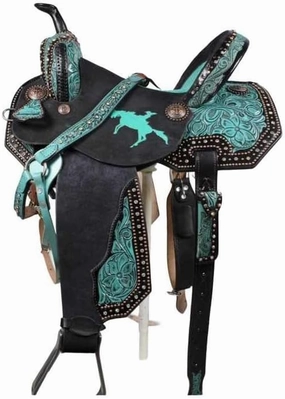 Western Horse Saddles Barrel Racing Wooden Tree Handmade Premium Leather Comfort Horses Trail Equestrian Tooled Carved Horse Saddle Riding Size: 10-18 inches Seat, KQ03