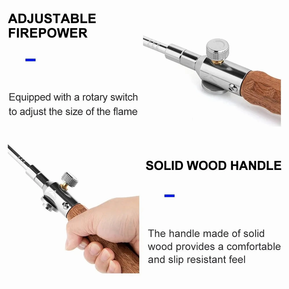 WIDESEA Long Flame Camping Igniter – Portable Wooden Handle Torch for Outdoor Cooking and BBQ