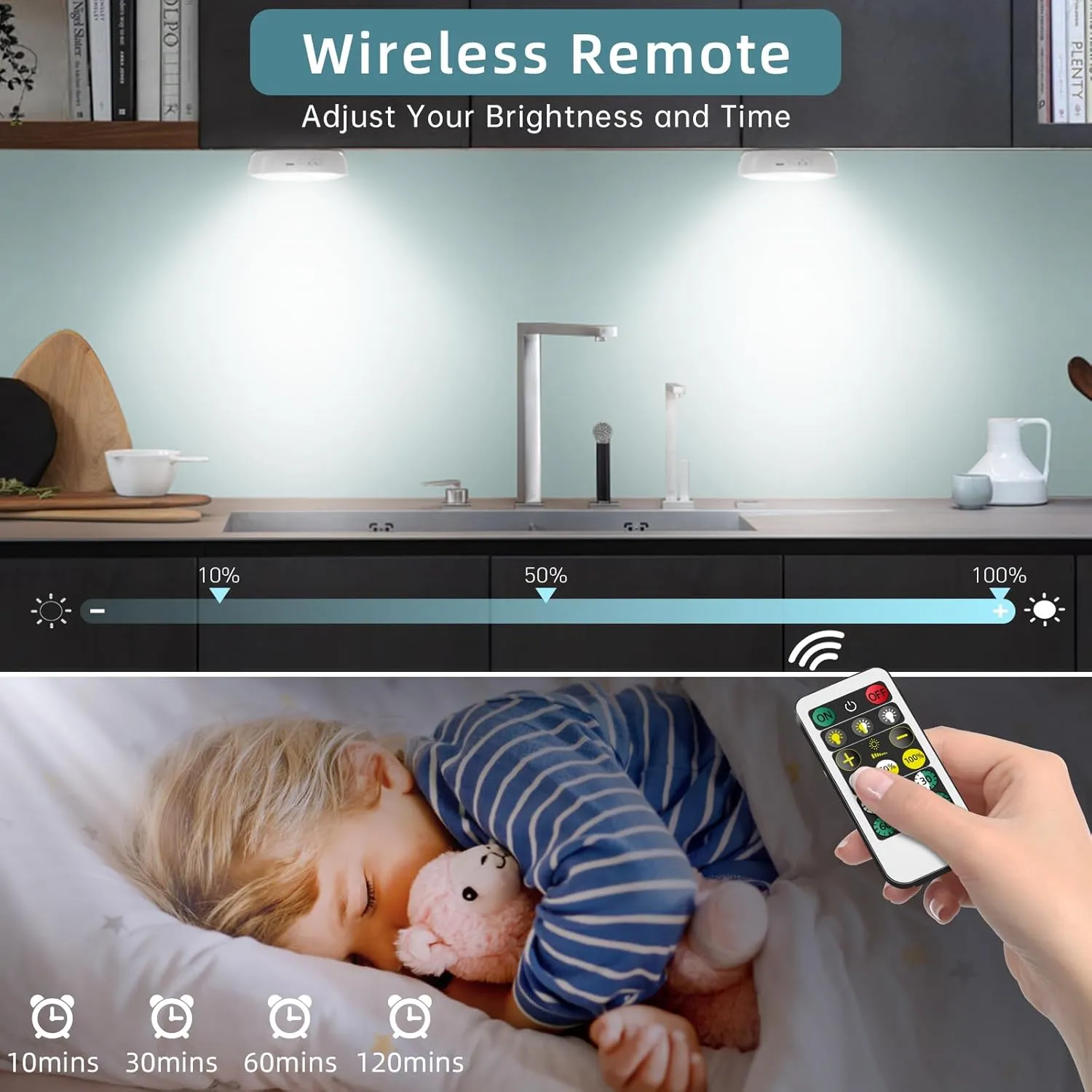 Wireless Motion Sensor Puck Lights with Charging Station, 3 Colors USB Rechargeable LED Closet Lights with Remote, Dimmable Under Cabinet Lighting with Remote Control, Magnet Stick-on Lights (4 Pack)