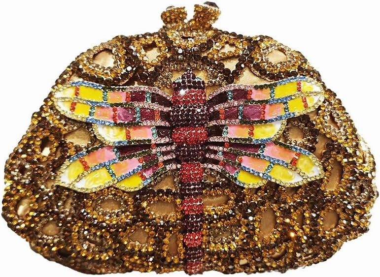 Women Cute Dragonfly Evening Clutch Purse Sparkly Rhinestone Crystal Handbag for Banquet Wedding Party Prom