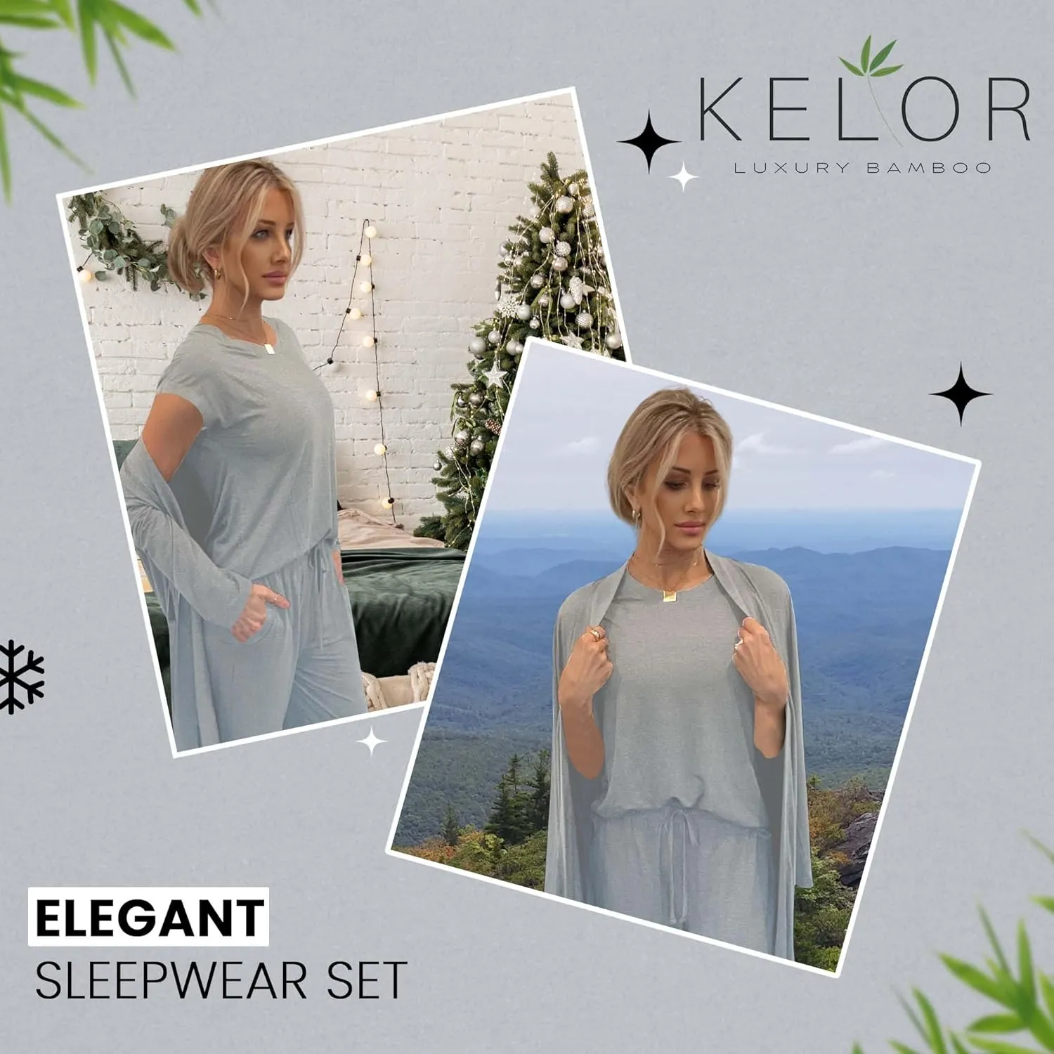 Women’s 3 Piece Pajama Set – Soft Bamboo Viscose Loungewear, Lounge Set for Women, Lightweight PJs with Robe