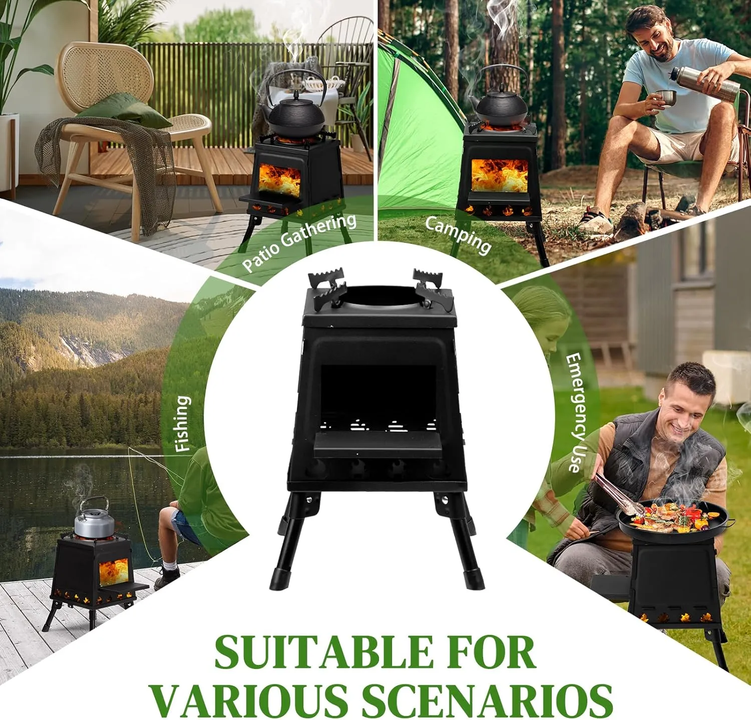 Wood Camping Stove, 14.2" Alloy Steel Backpacking Stove for Hiking, Portable Folding Wood Burning Stove, Outdoor Survival Stove for Picnic, Cooking BBQ