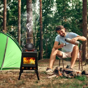 Wood Camping Stove, 14.2" Alloy Steel Backpacking Stove for Hiking, Portable Folding Wood Burning Stove, Outdoor Survival Stove for Picnic, Cooking BBQ