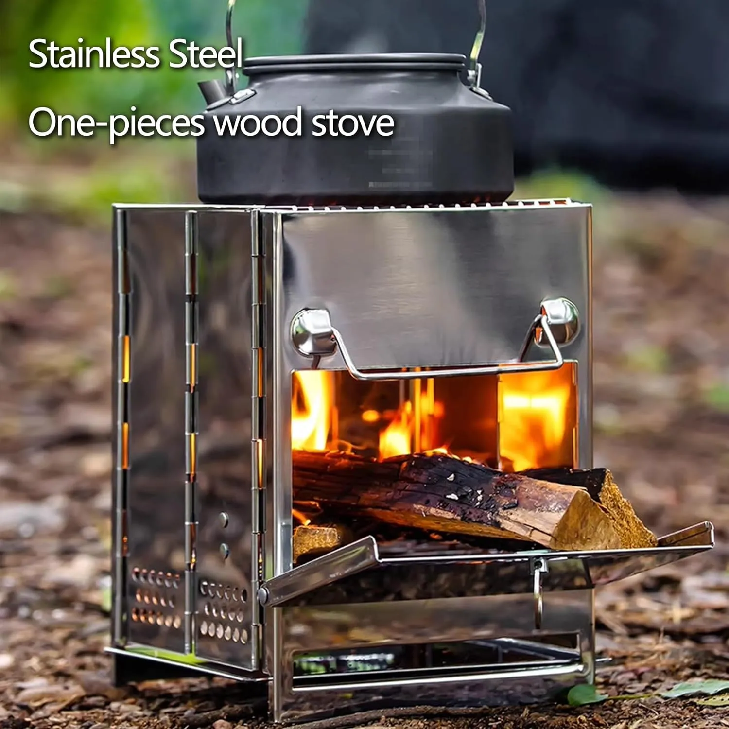 Wood Stove Camping Folding, Camping Stove Wood Fire with Grill Net and Carrying Handle, Stainless Steel One Piecess Camping Stoves for Hiking Picnic Outdoor(14.5 * 14 * 21cm)