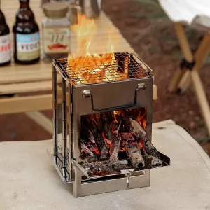 Wood Stove Survival Stove – Portable Backpacking Wood Burning Stove with Grill, Fire Blowing Stick, and Carrying Bag – Foldable Camp Stove for Outdoor Adventures