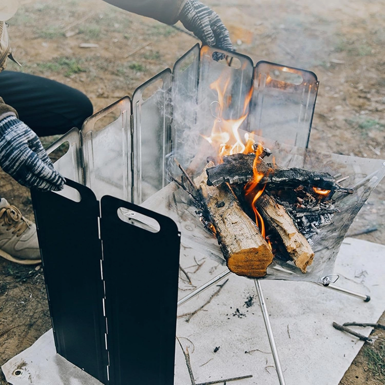 Wood Stove Screen - Portable Folding Stove Shield with Storage Bag, Camping Accessories | Stable Wind Screen for Barbecue, Fishing, Outdoor Outings, Sturdy Shield for Outdoor Cooking