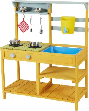 Wooden Play Kitchen,Indoor Outdoor Pretend Mud Kitchen Set for Toddler with Removable Sink & Faucet, Water Box, Stove Top, Storage Shelves,Toy Kitchen Set for Girls & Boys Age 3 