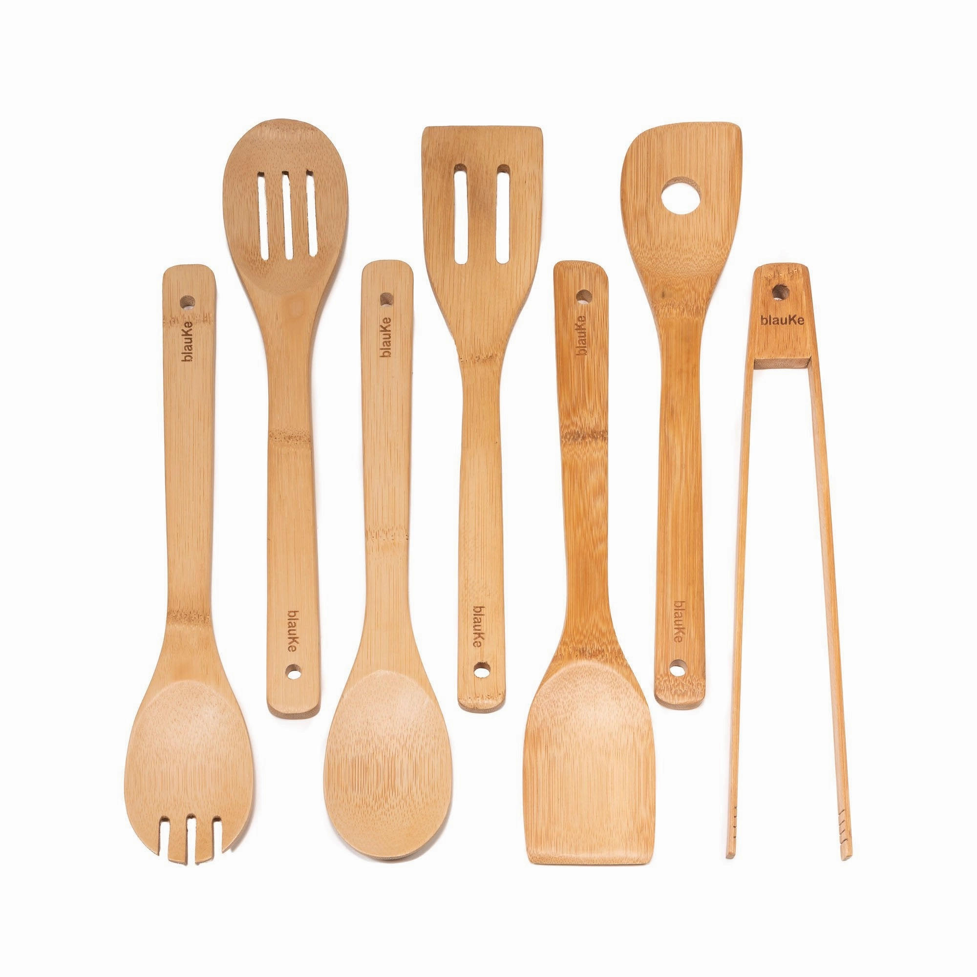 Wooden Spoons for Cooking 7-Pack - Bamboo Kitchen Utensils Set