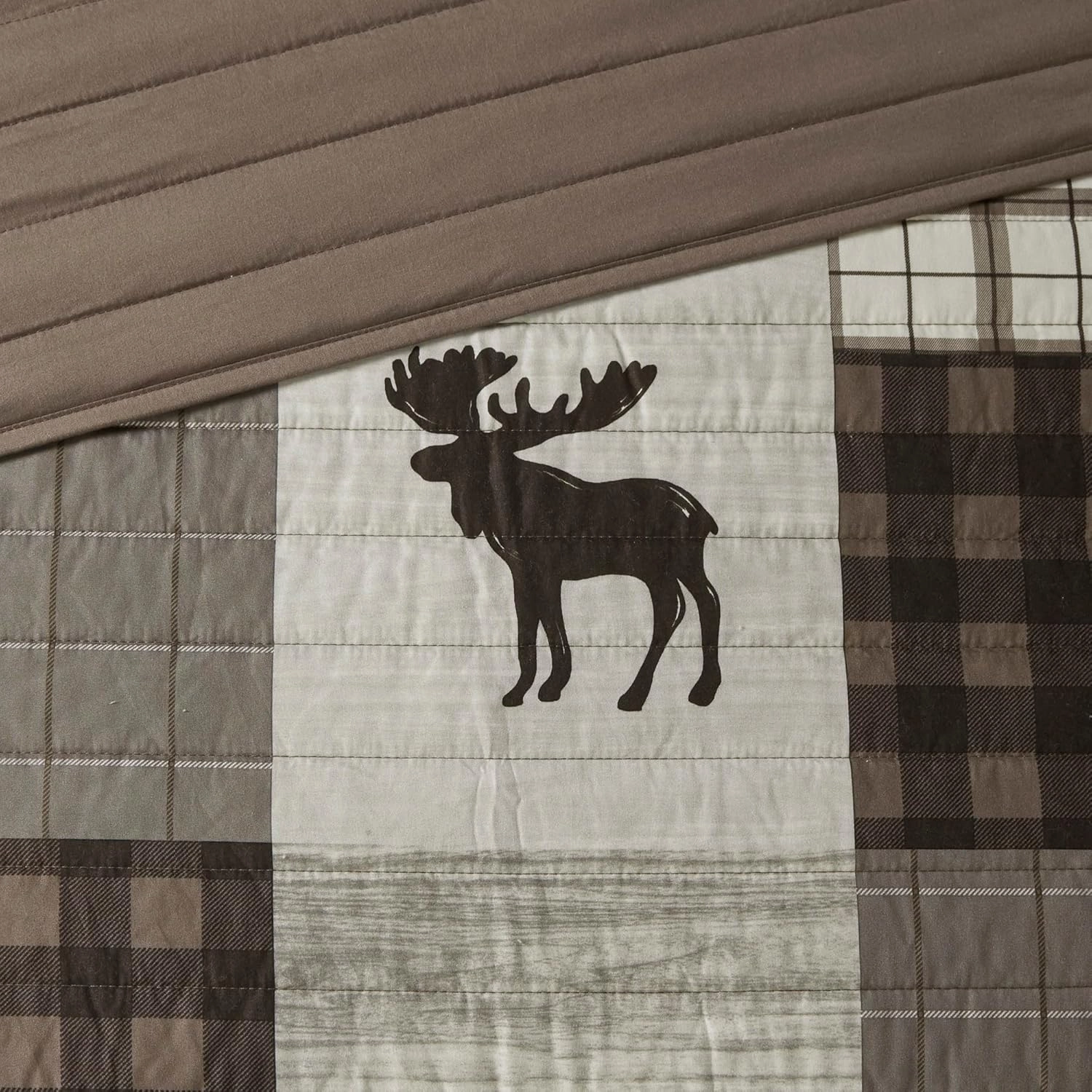 Woolrich Daybed Cover Set - Cabin Lifestyle, Patchwork with Moose Design All Season, Lightweight and Breathable Cozy Bedding Layer with Bedskirt, Matching Shams, 39" W x 75" L, Woodshed Brown 5 Piece