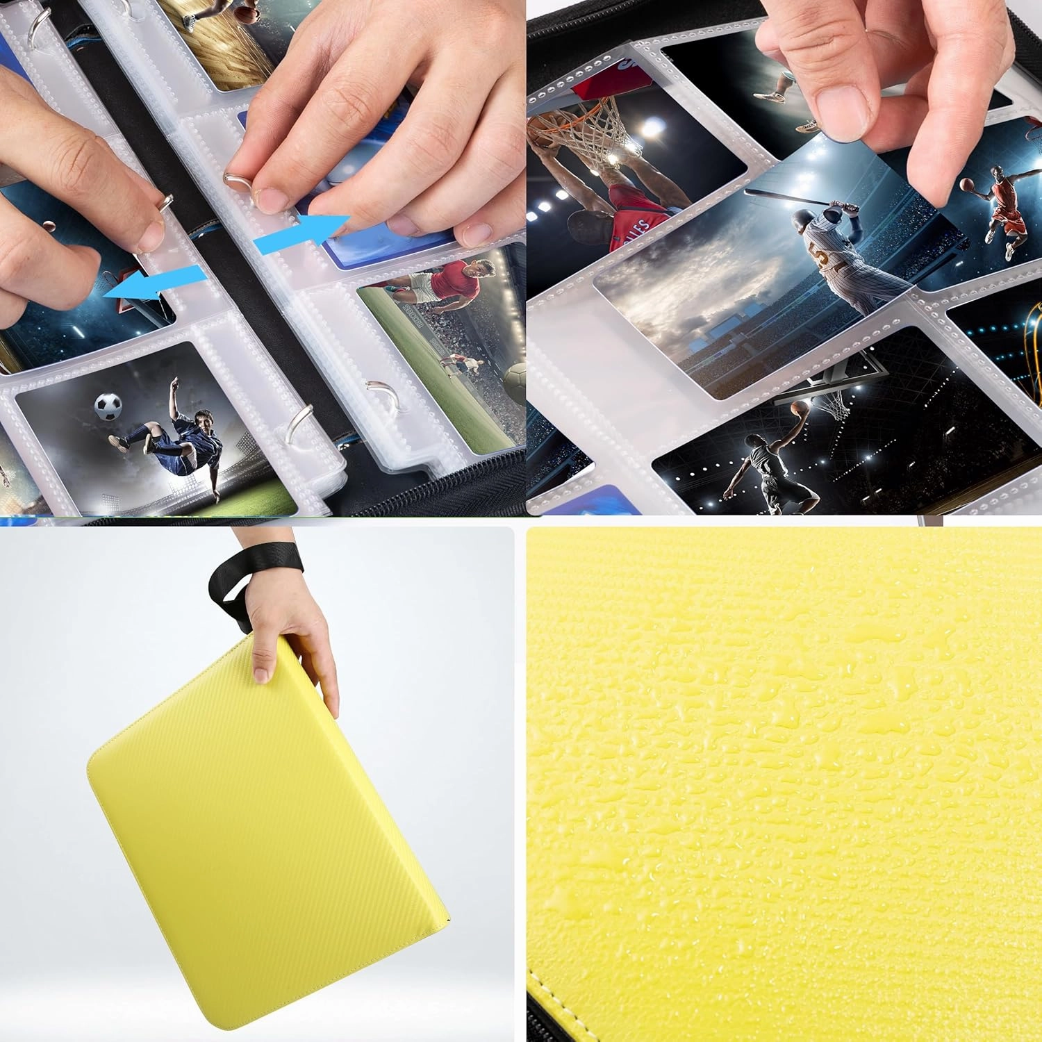 WOT I Trading Card Binder, 900 Pockets Baseball Card Binder Sleeves with Zipper, Double Sided Pockets Card Holder Carry Card Case for Baseball Card, Football Card(Yellow)