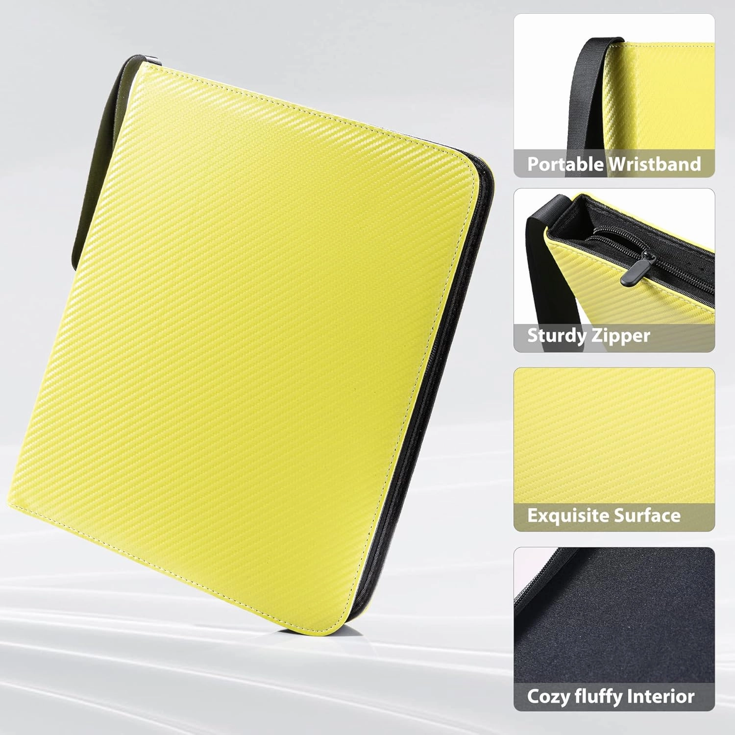 WOT I Trading Card Binder, 900 Pockets Baseball Card Binder Sleeves with Zipper, Double Sided Pockets Card Holder Carry Card Case for Baseball Card, Football Card(Yellow)
