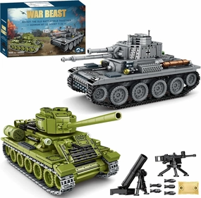 WW2 2 in 1 Army Tank Building Blocks Kit Create a German 38T & a Soviet T-34 Tank Military Toy Sets Birthday for Age 6  Children Teens Adults 1008 Pieces