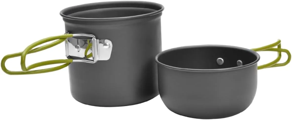 Yardwe 1set Outdoor Camping Cookware Lightweight Aluminium Alloy Cookware Kit Green Handle High Hardness Wear Resistant Portable Cooking Utensils for Hiking Outdoor Cooking