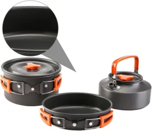 Yardwe Camping Cookware Kit for 2-3 People Portable Outdoor Cooking Set Aluminum Pot Set for Hiking