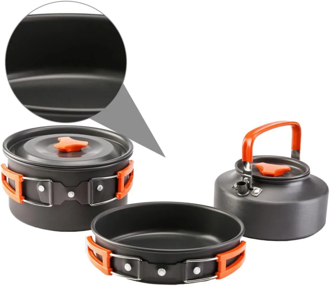 Yardwe Camping Cookware Kit for 2-3 People Portable Outdoor Cooking Set Aluminum Pot Set for Hiking