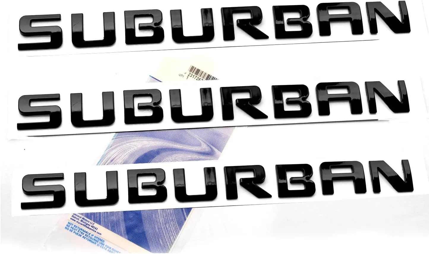 Yoaoo 3Pack OEM Black Suburban Nameplate Emblems Letter Badges Compatible with Suburban Glossy Shiny