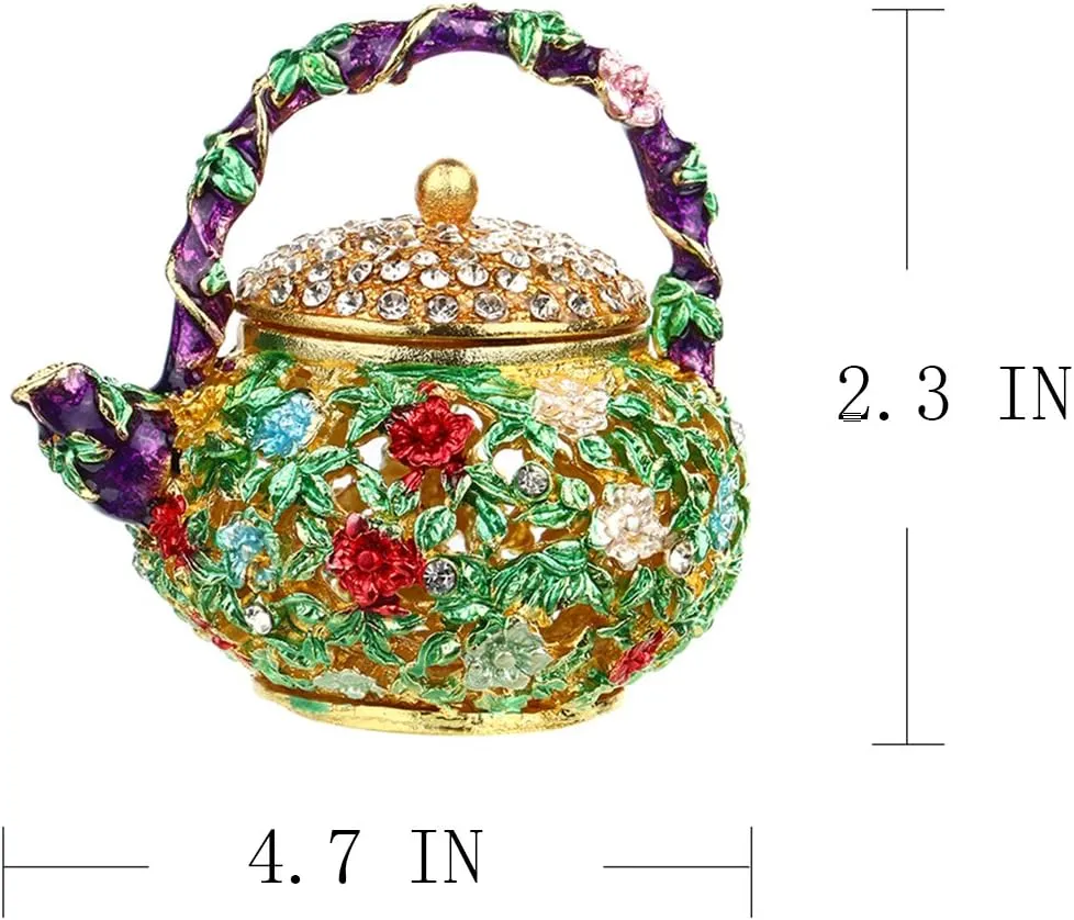 YU FENG Mini Teapot Trinket Box Hinged For Girls Ring Holder Handmade Ring Holder Dish Decorated (teapot)