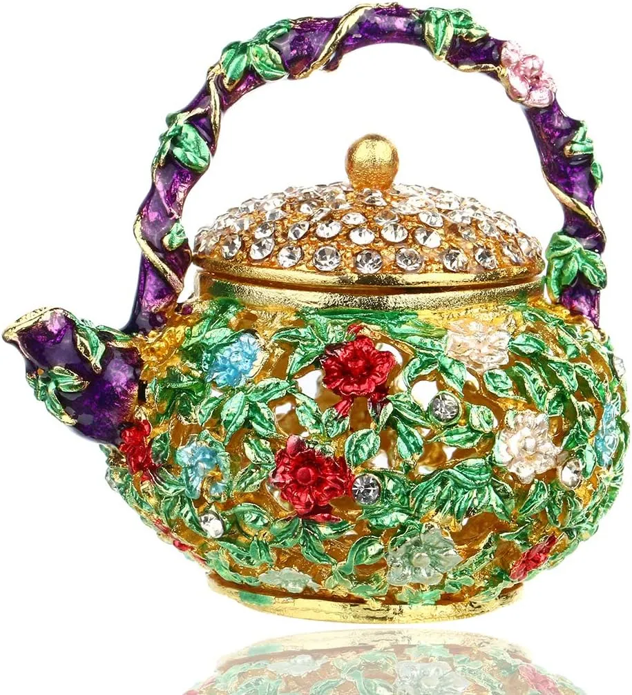 YU FENG Mini Teapot Trinket Box Hinged For Girls Ring Holder Handmade Ring Holder Dish Decorated (teapot)