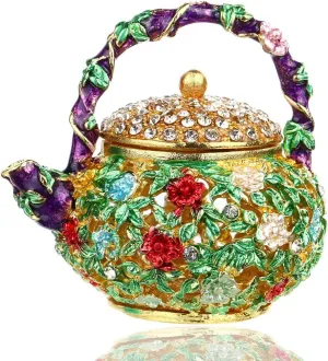 YU FENG Mini Teapot Trinket Box Hinged For Girls Ring Holder Handmade Ring Holder Dish Decorated (teapot)