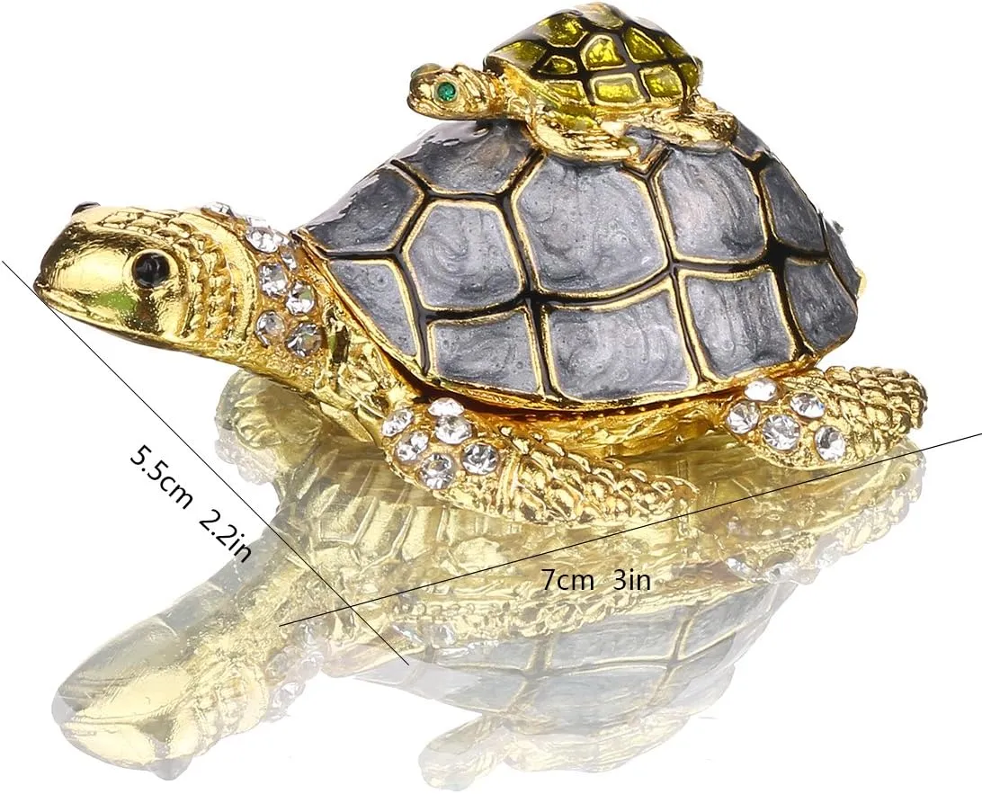 YU FENG Sea Turtle Figurines Collectibles Bejeweled Jewelry Trinket Boxes Hinged Hand Painted Enamel Turtle Box Ring Holder for Women Girls