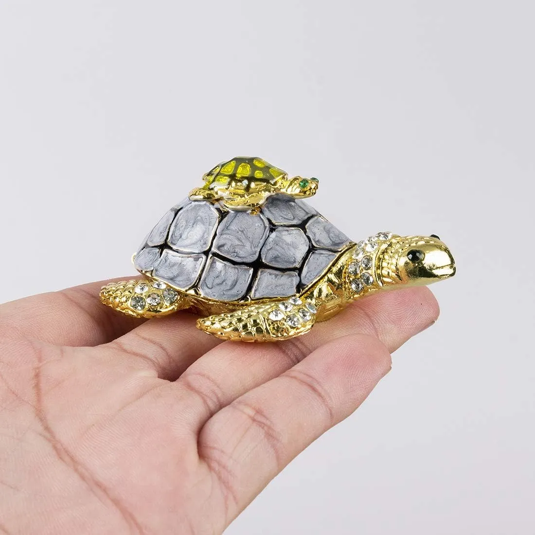 YU FENG Sea Turtle Figurines Collectibles Bejeweled Jewelry Trinket Boxes Hinged Hand Painted Enamel Turtle Box Ring Holder for Women Girls