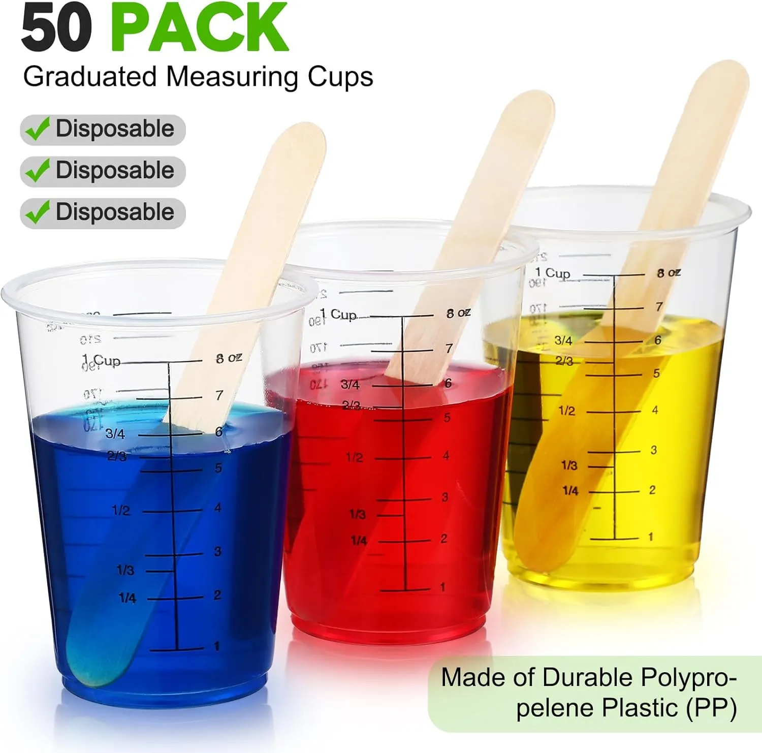 Yunsailing 50 Pack Disposable Measuring Cups for Resin 8 oz Clear Plastic Epoxy Reusable Liquid Mixing Cups for Cooking and Baking Supplies