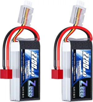 Zeee 2S 2200mAh Shorty Lipo Battery 7.4V 50C RC Battery with T Connector Soft Pack for 1/16 Slash RC Car RC Truck RC Helicopter Airplane Quadcopter Drone RC Boat Racing Models (2 Pack)