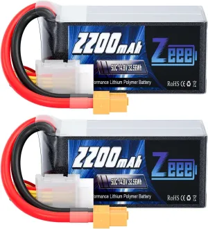 Zeee 4S 2200mAh Shorty Lipo Battery 50C 14.8V Soft Pack RC Battery with XT60 Connector for RC Car Truck RC Boat Airplane Helicopter Drone FPV UAV RC Hobby (2 Pack)