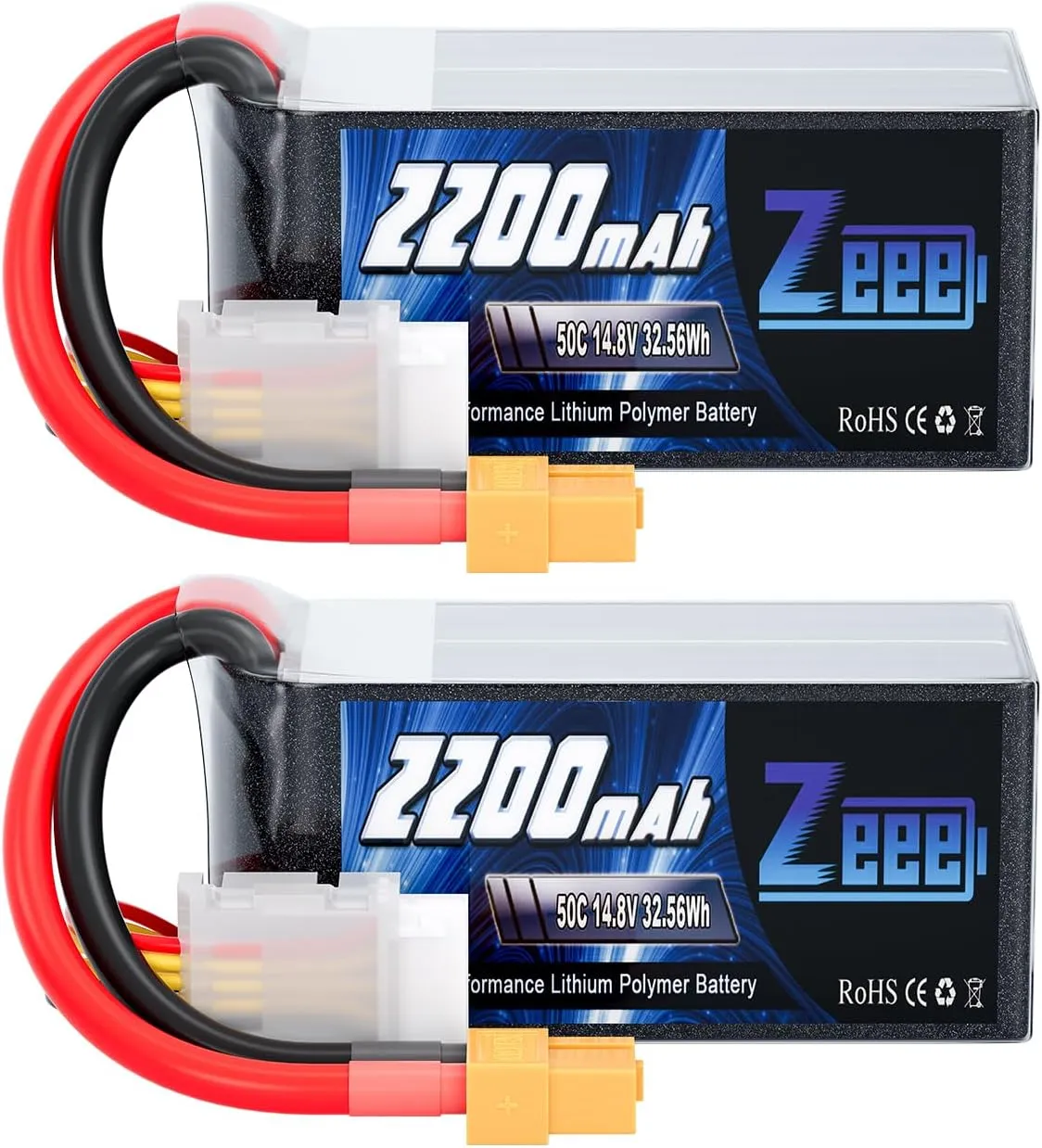 Zeee 4S 2200mAh Shorty Lipo Battery 50C 14.8V Soft Pack RC Battery with XT60 Connector for RC Car Truck RC Boat Airplane Helicopter Drone FPV UAV RC Hobby (2 Pack)