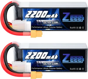 Zeee 4S Lipo Battery 2200mAh 14.8V 120C with XT60 Plug RC Graphene Battery for RC Models RC Boat FPV Drone Quadcopter Helicopter Airplane RC Car(2 Pack)