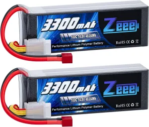 Zeee 4S Lipo Battery 3300mAh 14.8V 100C Soft Pack RC Battery with T Plug for RC Airplane Helicopter RC Boat UAV Drone FPV RC Car Truck Boat(2 Pack)