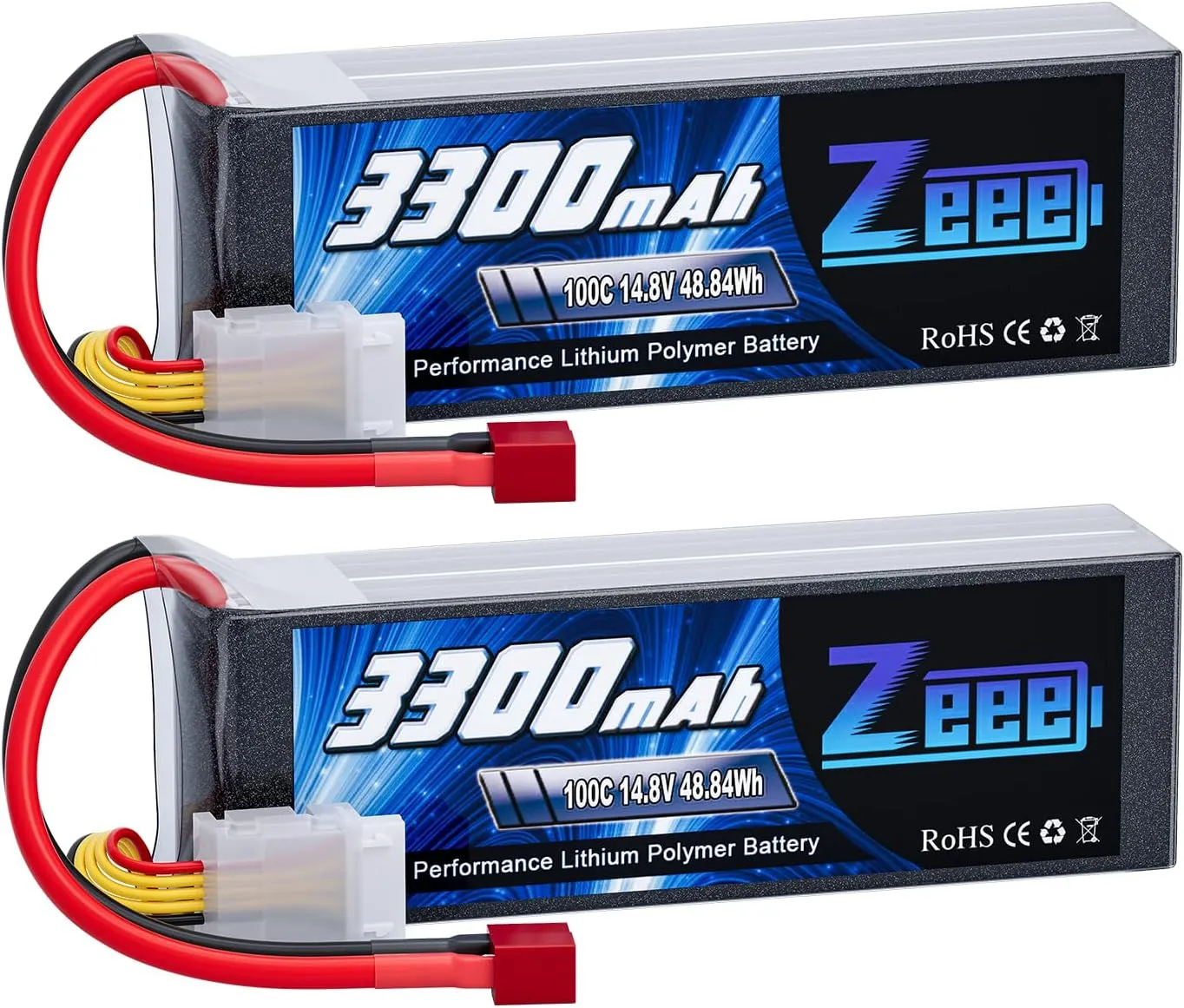 Zeee 4S Lipo Battery 3300mAh 14.8V 100C Soft Pack RC Battery with T Plug for RC Airplane Helicopter RC Boat UAV Drone FPV RC Car Truck Boat(2 Pack)