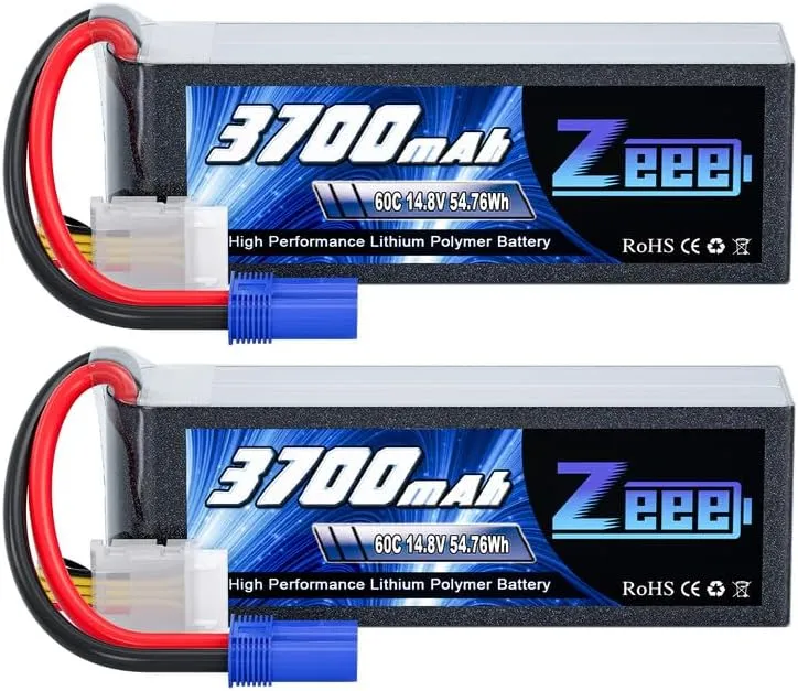 Zeee 4S Lipo Battery 3700mAh 60C 14.8V Soft Case Battery with EC5 Plug for RC Airplane Helicopter RC Boat UAV Drone FPV RC Car Truck Boat(2 Packs)