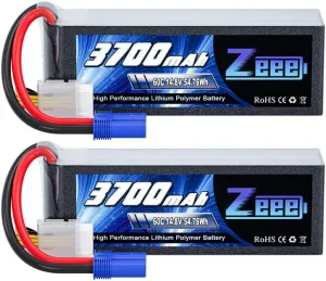 Zeee 4S Lipo Battery 3700mAh 60C 14.8V Soft Case Battery with EC5 Plug for RC Airplane Helicopter RC Boat UAV Drone FPV RC Car Truck Boat(2 Packs)
